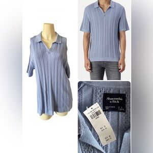 Abercrombie & Fitch knit sweater Unisex Top Short Sleeve Blue Grey Polo collar L